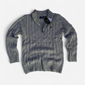 Polo Ralph Lauren grey cable knit cotton quarter zip sweater